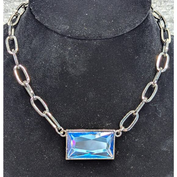Vintage Lia Sophia Necklace, Prisma, Blue Stone, Dark Silver-tone Chain, Lobster - Picture 1 of 3